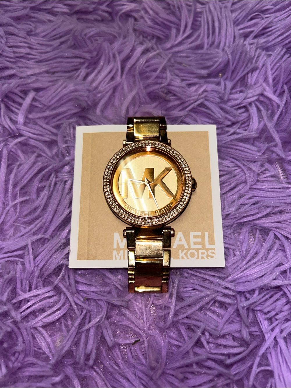 Michael Kors Rose Gold Crystal-Accented MK Logo Bracelet Watch